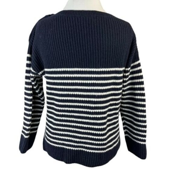 Ann Taylor Striped Wool Cashmere Sweater Size L Navy Blue Off White - Picture 9 of 12